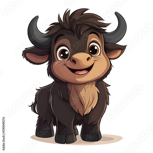 Smiling Shaggy Baby Yak Illustration