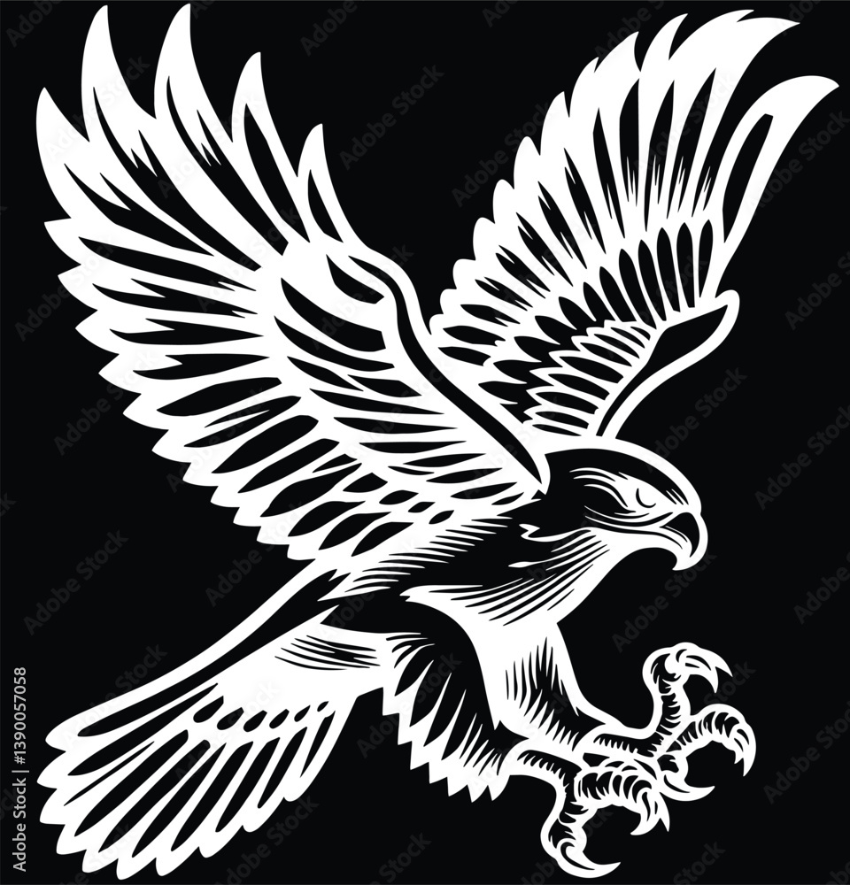 Fototapeta premium American Eagle Silhouette in action Vector Design on Black Background - Falcon silhouette, American falcon, hawk silhouette