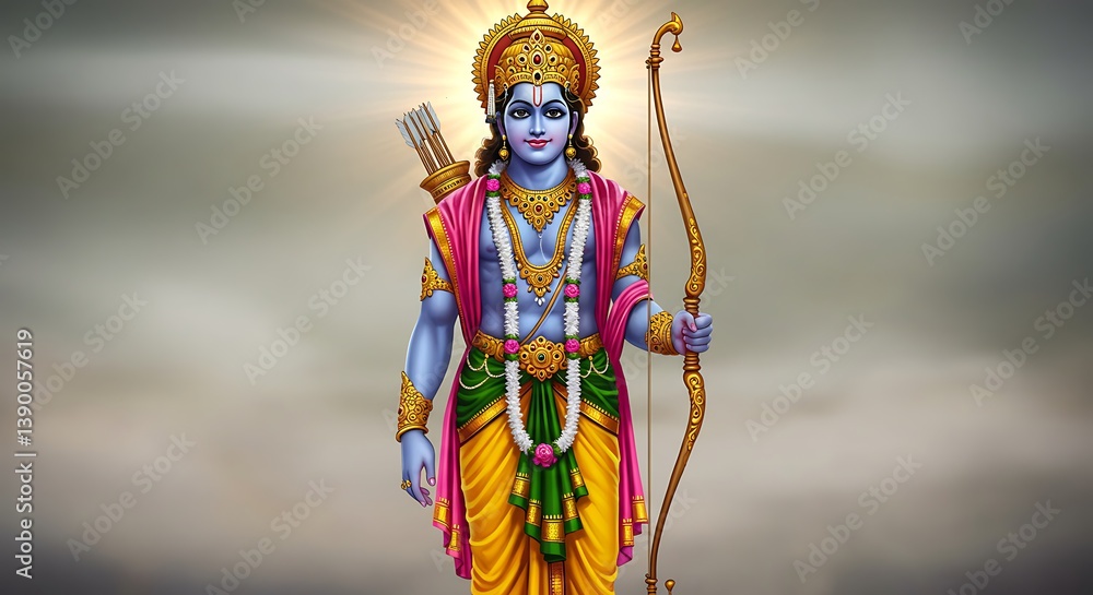Illustrative depiction of Rama, a revered figure in Hindu tradition Illustrative depiction of Rama, a revered figure in Hindu tradition