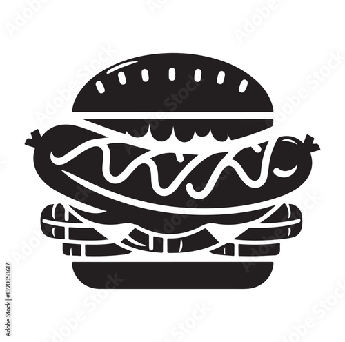 Sausage fast food vector illustration outline, silhouette on white background