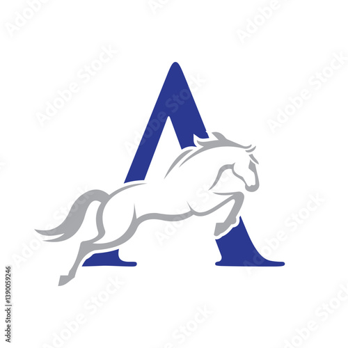 Initial Letter A Horse Logo Design Concept With Jumping Horse Symbol Vector Template