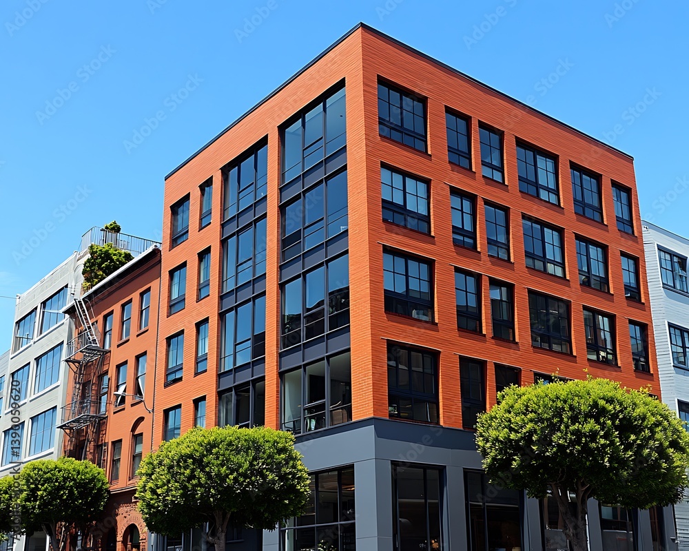Modern urban architecture depicting multiple buildings against clear blue skies Modern urban architecture depicting multiple buildings against clear blue skies