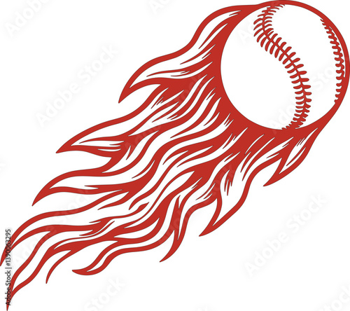 Flaming baseball, baseball ball with simple flame. Baseball softball ball vector illustration with hot rod flames. Baseball ball on fire