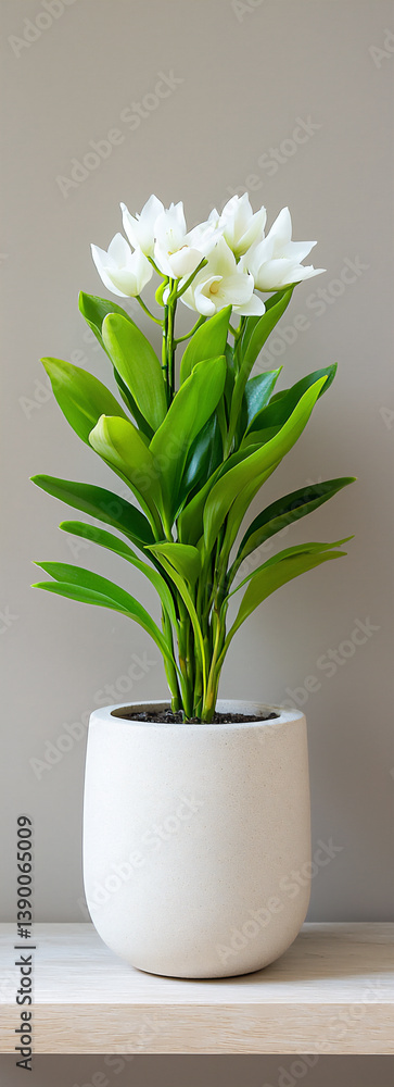 white orchids in a sleek planter, white orchids in a sleek planter,
