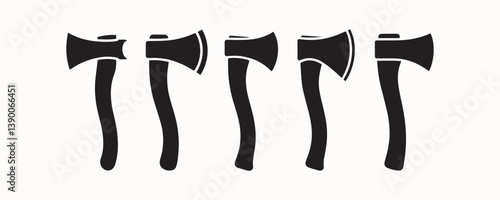 Axe Silhouette Collection Featuring Various Tool and Survival Shapes, Assorted Axe and Hatchet Silhouettes for Tools, Camping, and Woodcutting Graphics