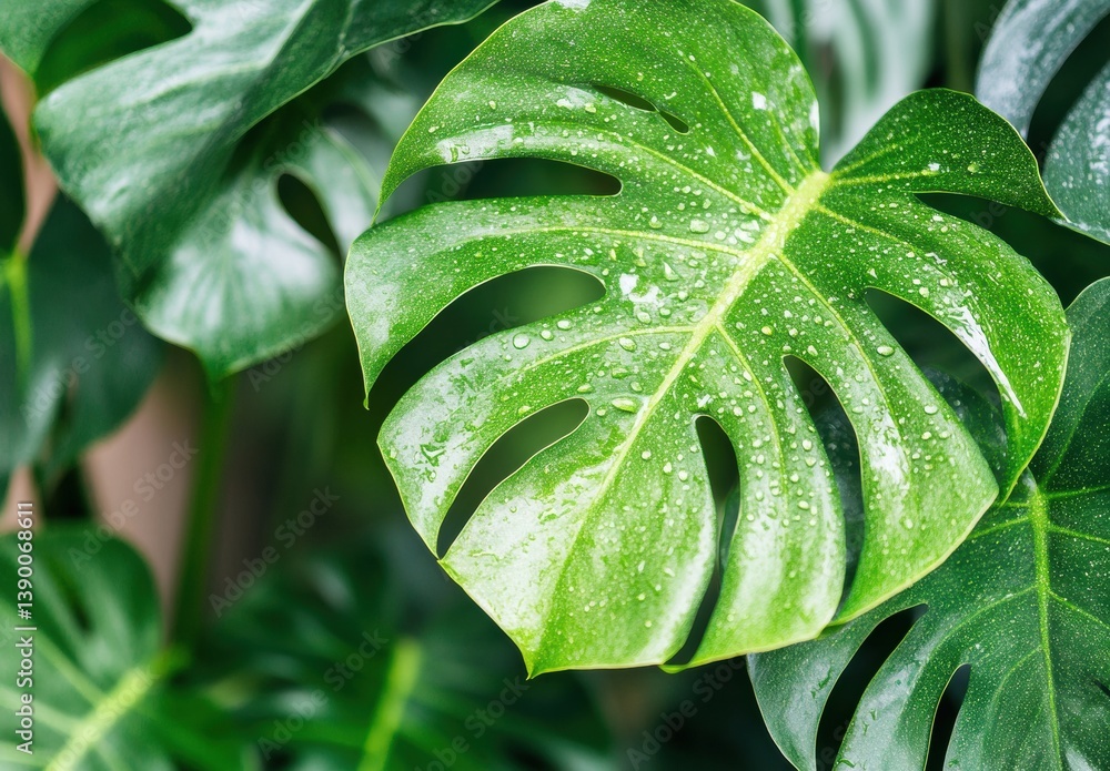 Fototapeta premium green leaf with water drops