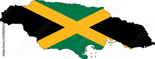 Jamaica flag on the map illustration vector with transparent. Map of Jamaica with Flag Colors Incorporated Design