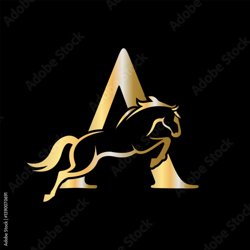 Initial Letter A Horse Logo Design Concept With Jumping Horse Symbol Vector Template
