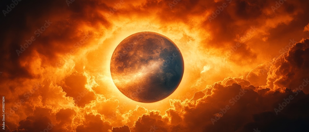 Partial solar eclipse with dramatic cloud-covered background