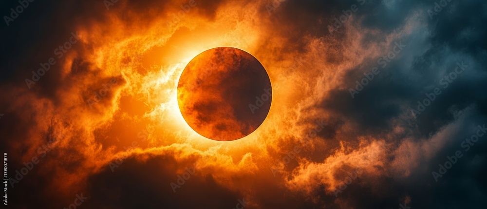 Partial solar eclipse with dramatic cloud-covered background