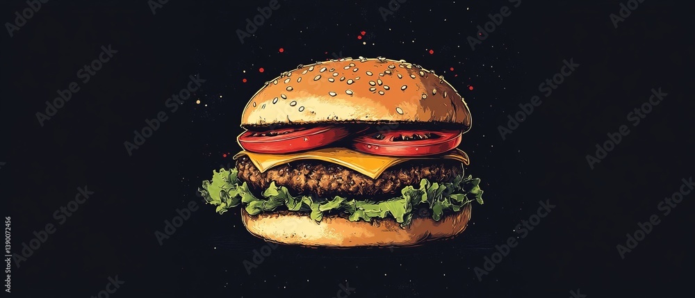 Delicious fresh burger. Logo for the application for the sale or advertising of fast food and hamburgers