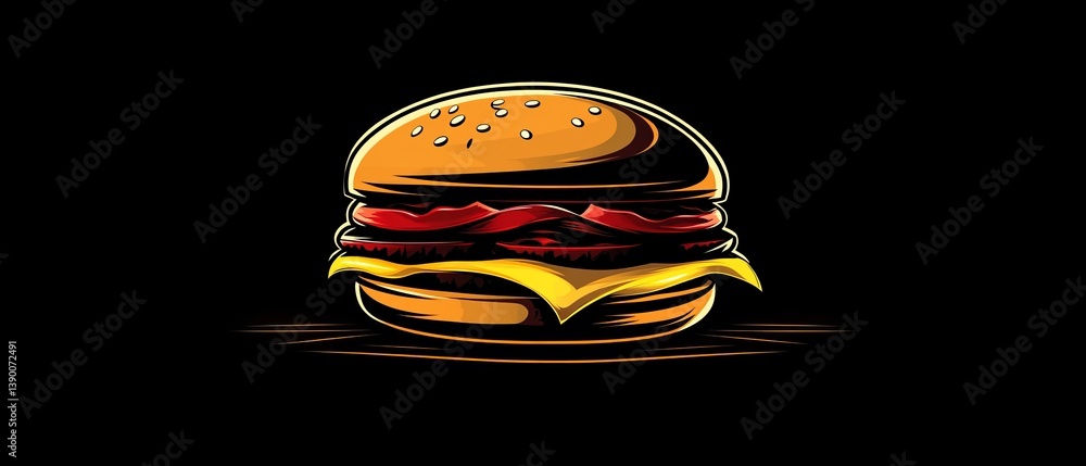 Delicious fresh burger. Logo for the application for the sale or advertising of fast food and hamburgers