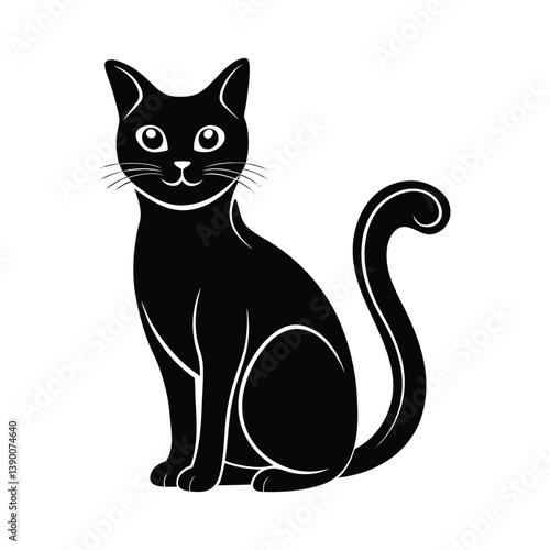 Cat Silhouette Vector Illustration – Black Cat Icon on White Background in Minimalist Style