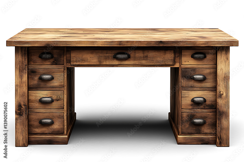 Rustic Wooden Desk With Drawers Against White Background Decorative Furniture Rustic Wooden Desk With Drawers Against White Background Decorative Furniture