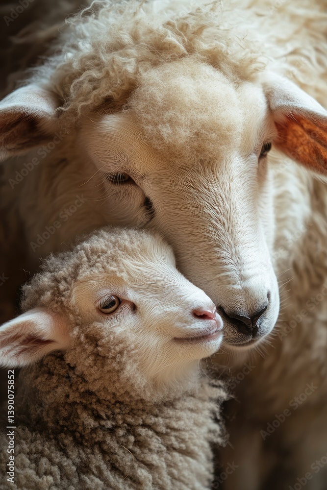 Fototapeta premium Close-up of a mother sheep and her lamb