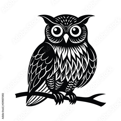 Simple Owl Silhouette Design – Vector Black Owl Graphic Isolated on White Background

