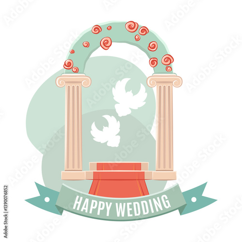 Wedding Arch with Doves and Banner