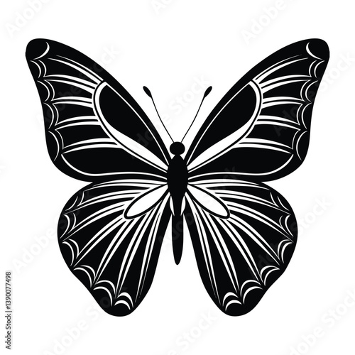 Simple Butterfly Silhouette – Black Graphic Icon on White Isolated Background