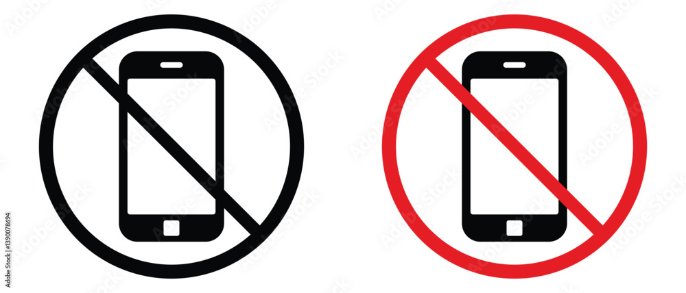 Warning Icon Don't use mobile phone symbol. No mobile phone sign. Mobile Phone prohibited. No cell phone sign.Vector illustration. Warning Icon Don't use mobile phone symbol. No mobile phone sign. Mobile Phone prohibited. No cell phone sign.Vector illustration.