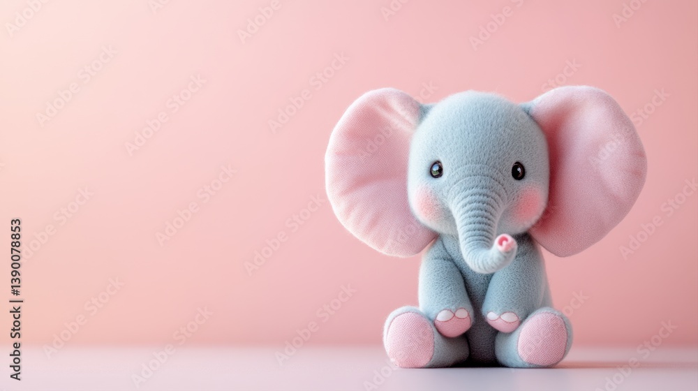 Cute and Adorable Blue Elephant Plush Toy Against Soft Pink Background for Kid's Room Decor or Toy Collection Cute and Adorable Blue Elephant Plush Toy Against Soft Pink Background for Kid's Room Decor or Toy Collection