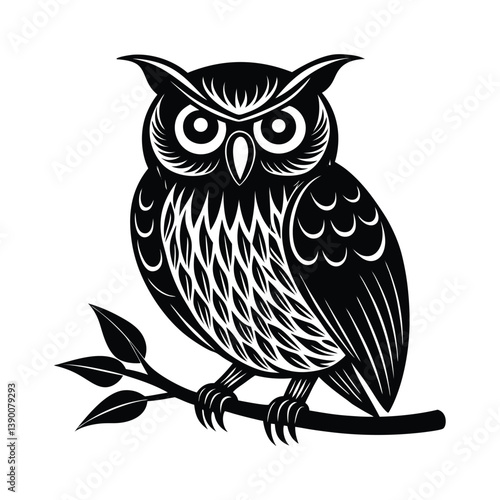 Owl Silhouette Vector Illustration – Black Owl Icon on White Background in Minimalist Style

