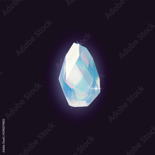 3D diamond vector icon, realistic sparkle gem stone pearl shine, glowing iridescent crystal jewelry on dark background