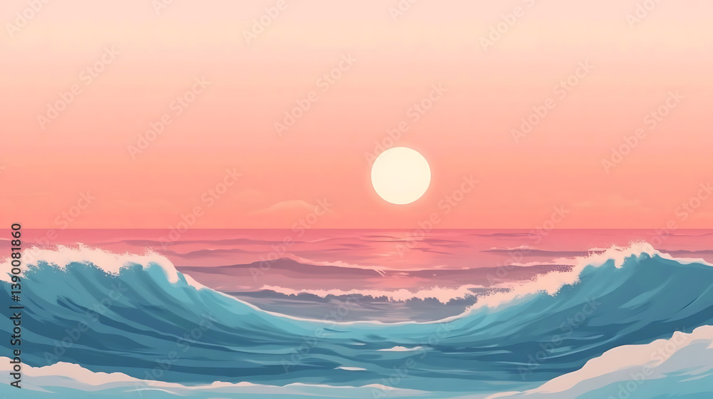 Obraz premium Pink sunset over ocean waves. (1)
