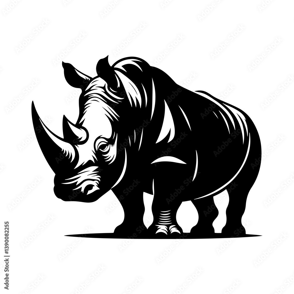 Obraz premium Rhinoceros Silhouette - Minimalist Design of Rhinoceros - Vector of Rhinoceros - Rhinoceros Illustration.