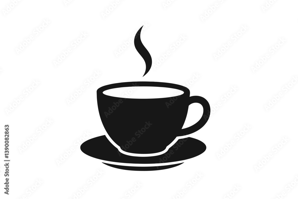 Stylish line vector icon of a steaming coffee cup on a saucer representing coffee culture and enjoyment Stylish line vector icon of a steaming coffee cup on a saucer representing coffee culture and enjoyment