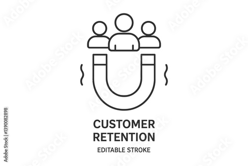 Vector icon illustrating customer retention with a magnet attracting individuals to promote loyalty and engagement