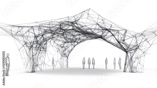 Fototapeta Naklejka Na Ścianę i Meble -  Abstract architectural design, wireframe canopy, empty space, possible use for exhibition concept