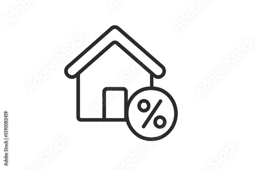 Vector icon of a house with a percentage symbol indicating mortgage or real estate concepts