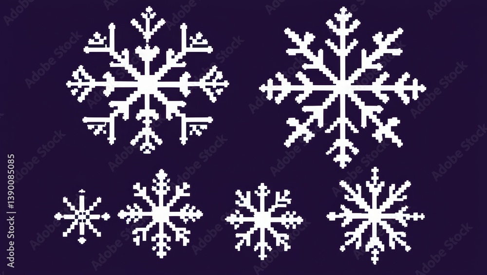 Pixelated Snowflake Collection Winter Holiday Design Elements Various Sizes Pixelated Snowflake Collection Winter Holiday Design Elements Various Sizes