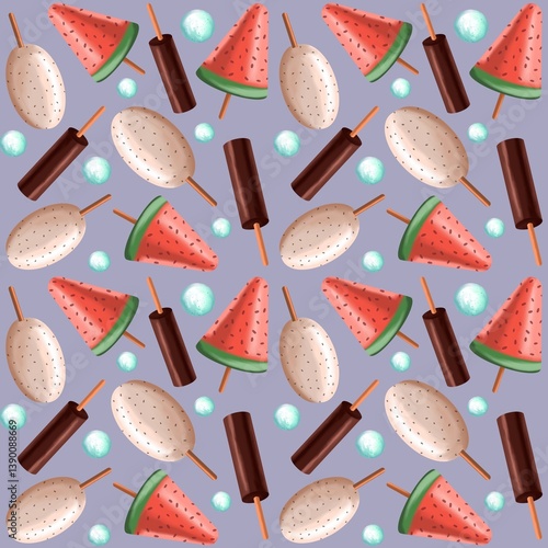 Seamless pattern with ice cream. Summer pattern.