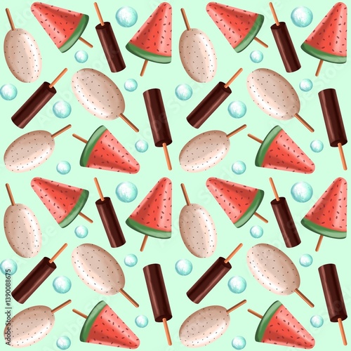 Seamless pattern with ice cream. Summer pattern.