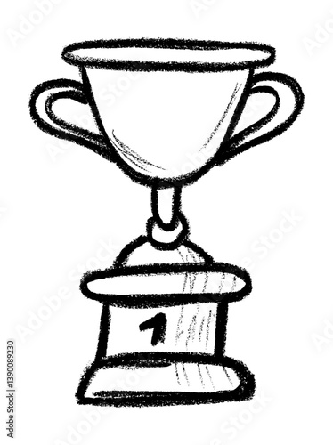 Number One Trophy Icon Crayon Chalk Drawing Vector