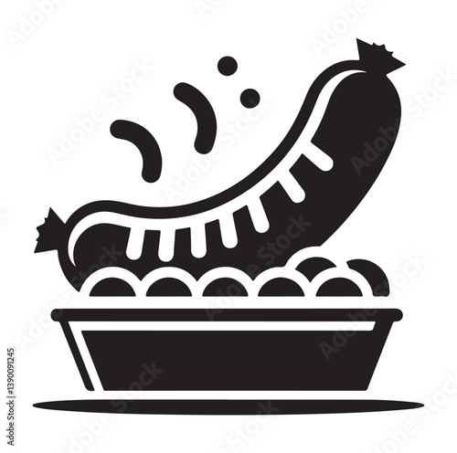Sausage fast food vector illustration outline, silhouette on white background.