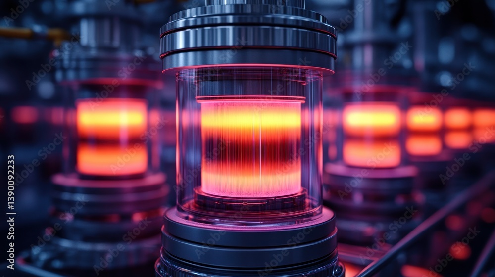 High-tech industrial process, glowing tubes High-tech industrial process, glowing tubes