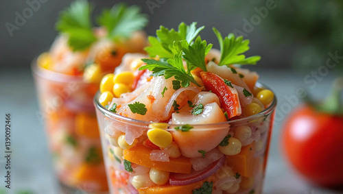 Peruvian ceviche in a glass cup