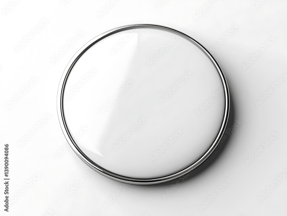A shiny chrome ring surrounding a bright white circular surface A shiny chrome ring surrounding a bright white circular surface