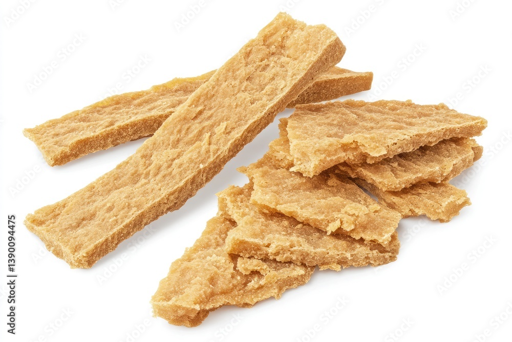 Light brown, rectangular food pieces Light brown, rectangular food pieces