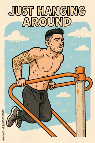 Man Exercising on Parallel Bars in Outdoor Fitness Area