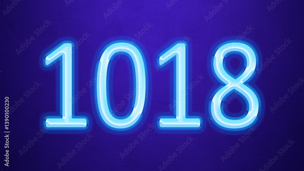 Glowing blue number design of 1018 on blue background. Glowing blue number design of 1018 on blue background.