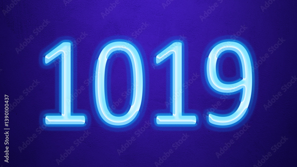 Glowing blue number design of 1019 on blue background. Glowing blue number design of 1019 on blue background.