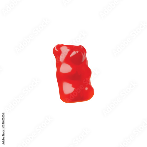 Red chewy jelly gummy bear 3D cartoon vector icon, sweet candy dessert, volume bright animal marmalade confectionery