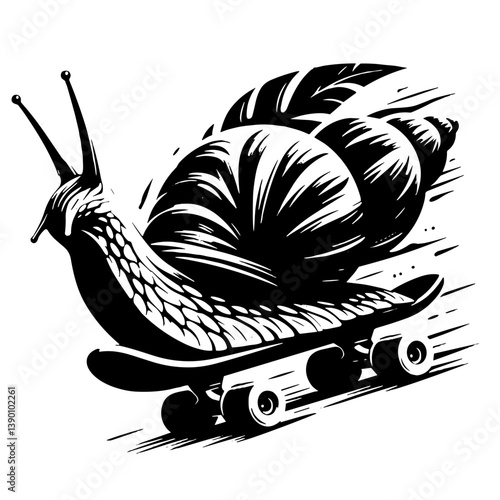 Snail skateboarding swiftly in a dynamic illustration  