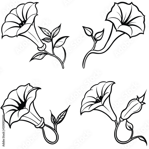 A morning glory flower icon with a trumpet shape.