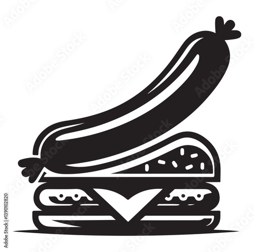 Sausage fast food vector illustration outline, silhouette on white background.