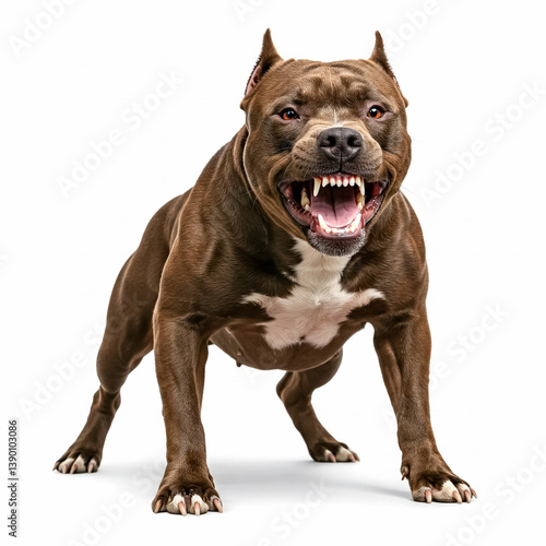 A powerful Pit Bull, showcasing intense aggression, with teeth bared in a menacing snarl.