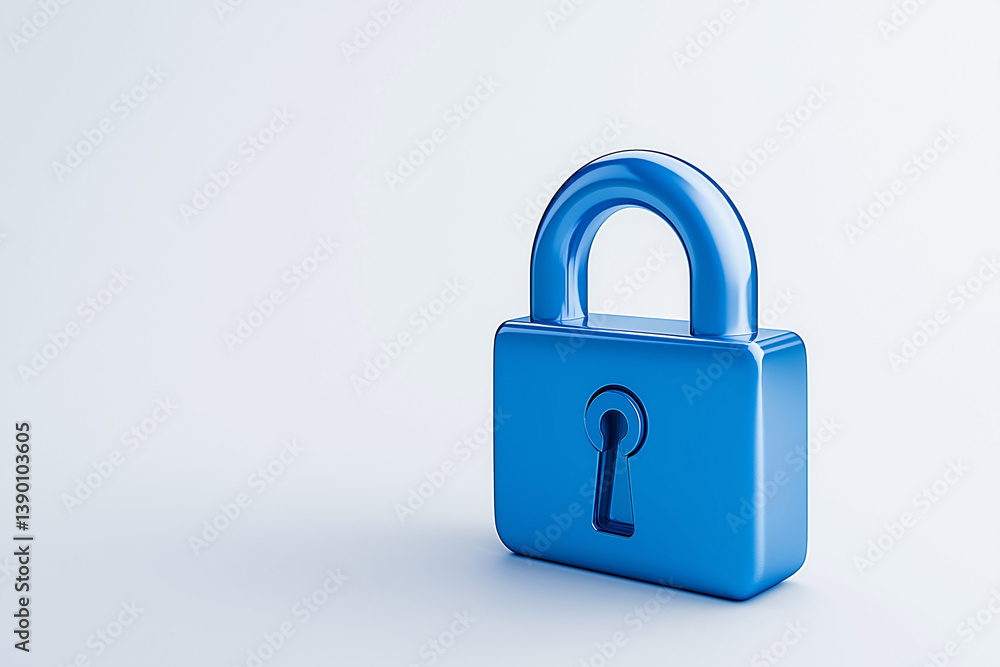digital lock icon, cyber security symbol, holographic effect, metallic and blue, isolated on white background digital lock icon, cyber security symbol, holographic effect, metallic and blue, isolated on white background
